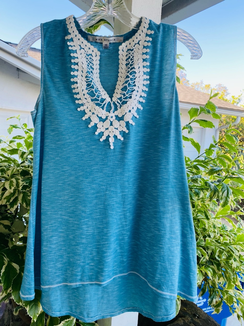 Max Studio Blue Sleeveless Crochet Lace Tunic Tank Top XS Boho Beach - Picture 1 of 8
